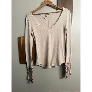 Free People We The Free Beige Art School Cuff Long Sleeve Thermal Top Medium